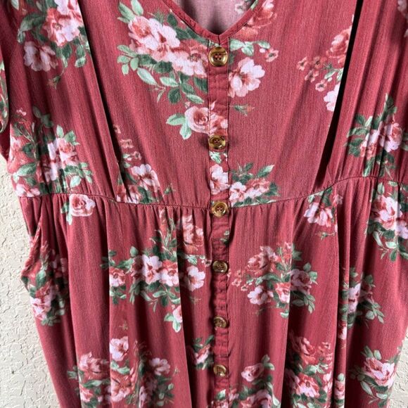 Torrid Mini Challis Button-Front Dress Terracotta Red Floral Rayon Size 3X - Picture 6 of 12